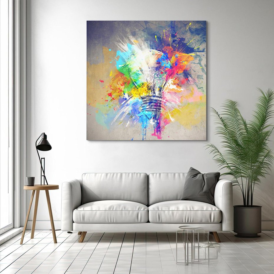 Obraz na płótnie 40x40 - Kolory Kreatywnej Koncepcji - abstrakcyjna grafika, szkic żarówki