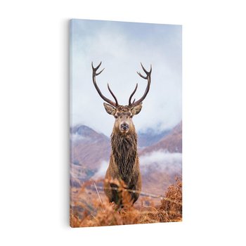 Obraz na płótnie 80x120 - Jeleń w Uśpionym Krajobrazie - jeleń na tle gór, ośnieżone góry