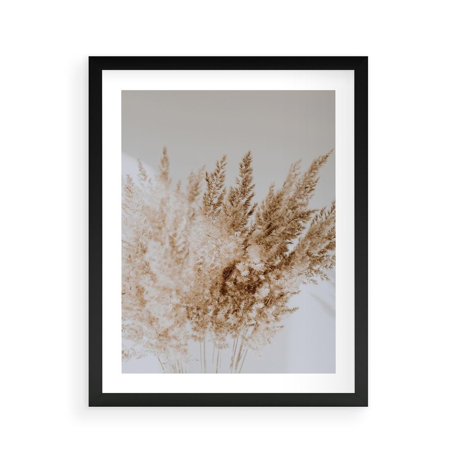 Plakat w ramie 40x50 - Boho Urok Traw Pampasowych - suche trawy, pampas - rama czarna
