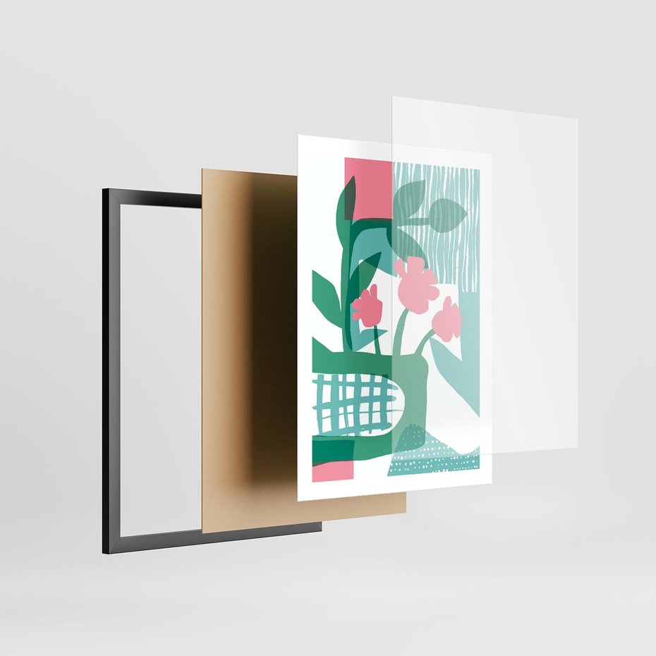 Plakat w ramie 50x70 - Harmonijne Plamy - abstrakcyjne pastelowe kwiaty, nowoczesna sztuka - rama czarna