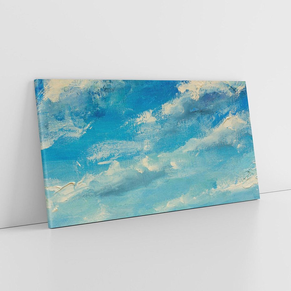 Obraz na płótnie 140x70 - Oddechy niebiańskiej materii - olejny obraz, smugi farby przypominają obłoki na błękitnym niebie