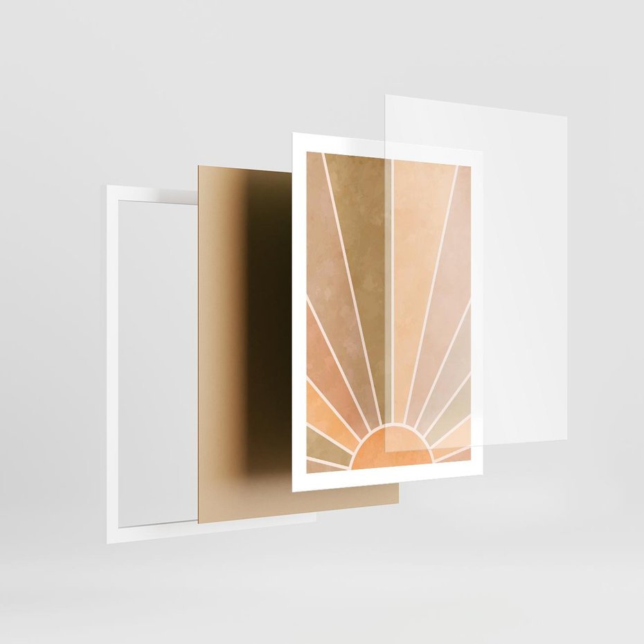 Plakat w ramie 50x70 - Grafika Boho w Odcieniach Pomarańczu - boho słońce, grafika - rama biała