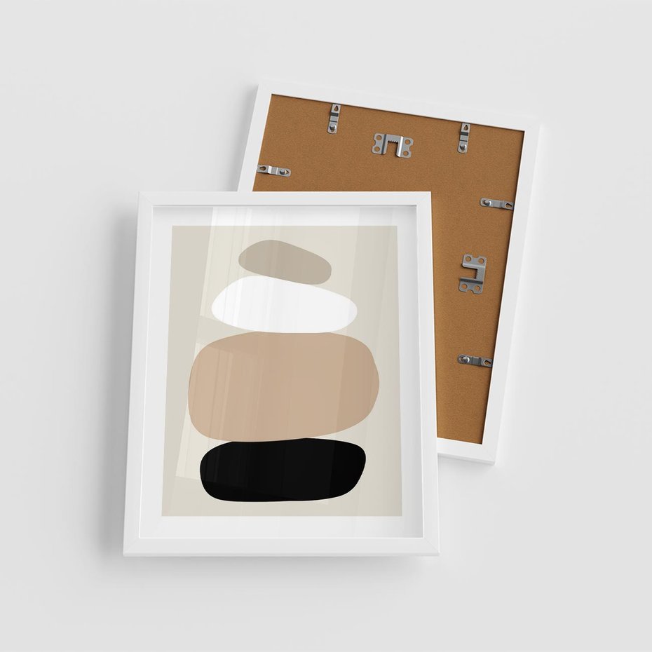 Plakat w ramie 40x50 - Zgeometryzowane Kształty - modernistyczny plakat, obłe kształty - rama biała