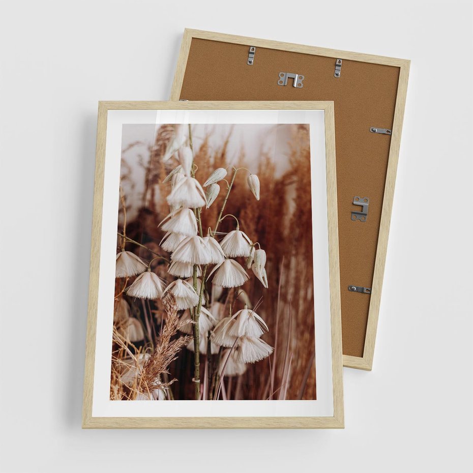 Plakat w ramie 50x70 - Boho Styl z Suchymi Trawami - suche trawy, bogo styl - rama drewno