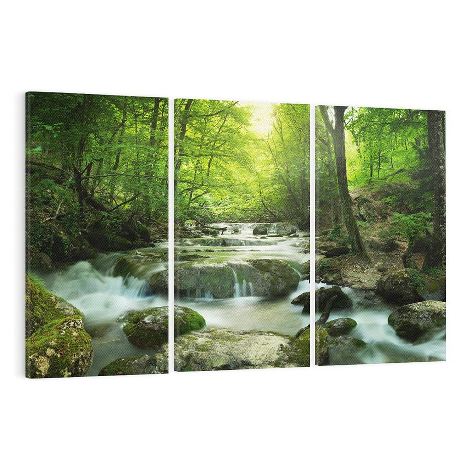 Obraz na płótnie 120x80 - Ukojenie strumienia: Spotkanie z naturą - strumyk, las