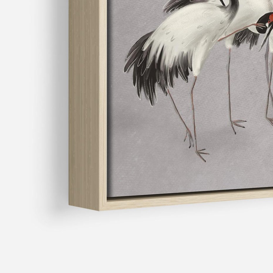 Obraz w ramie 100x70 - Spojrzenie wstecz w pędzlu - szkic rysunek, japońskie żurawie - rama drewno