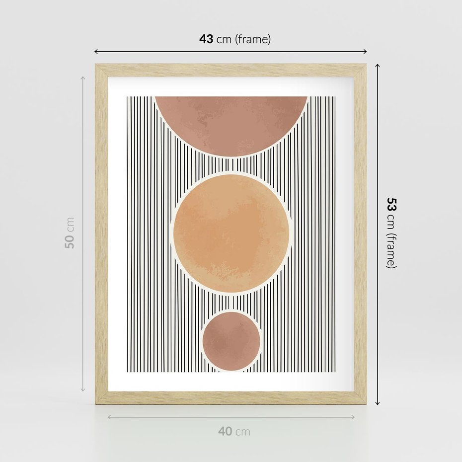 Plakat w ramie 40x50 - Taniec Linii - abstrakcyjna nowoczesna sztuka, koła okręgi - rama drewno