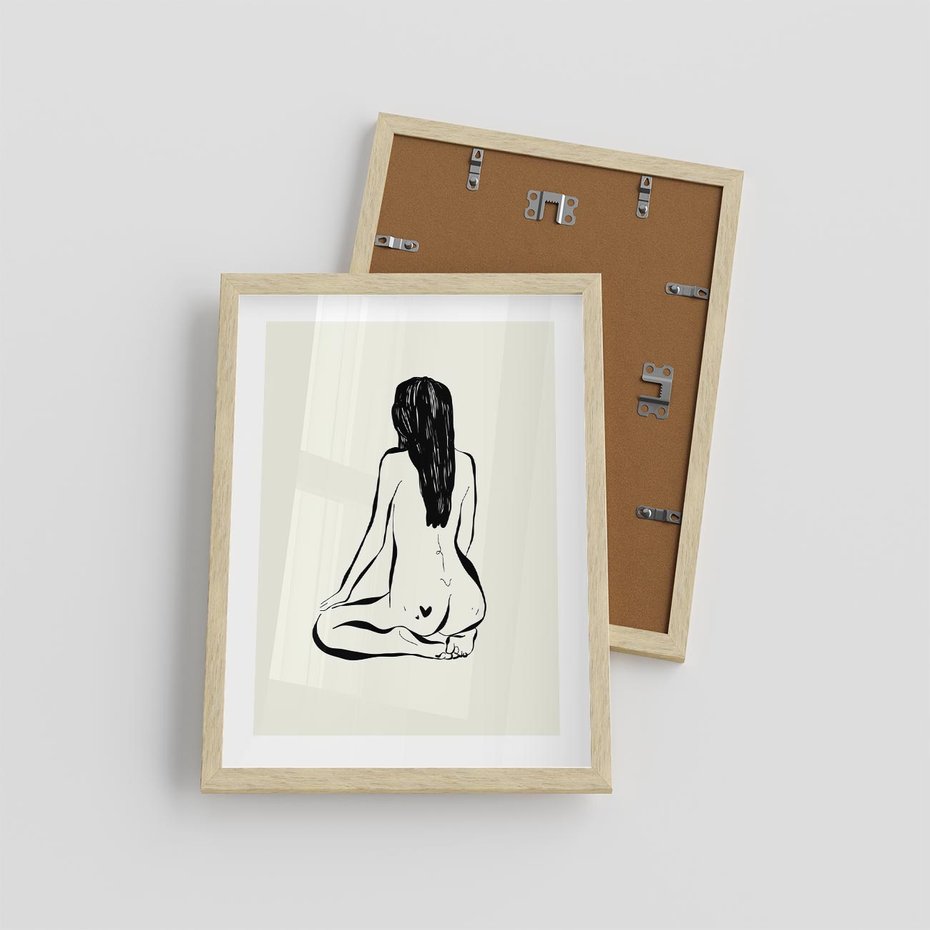 Plakat w ramie 30x40 - Minimalistyczna Piękność: Kobieta w Sztuce - grafika minimalizm, rysunek kobiety - rama drewno