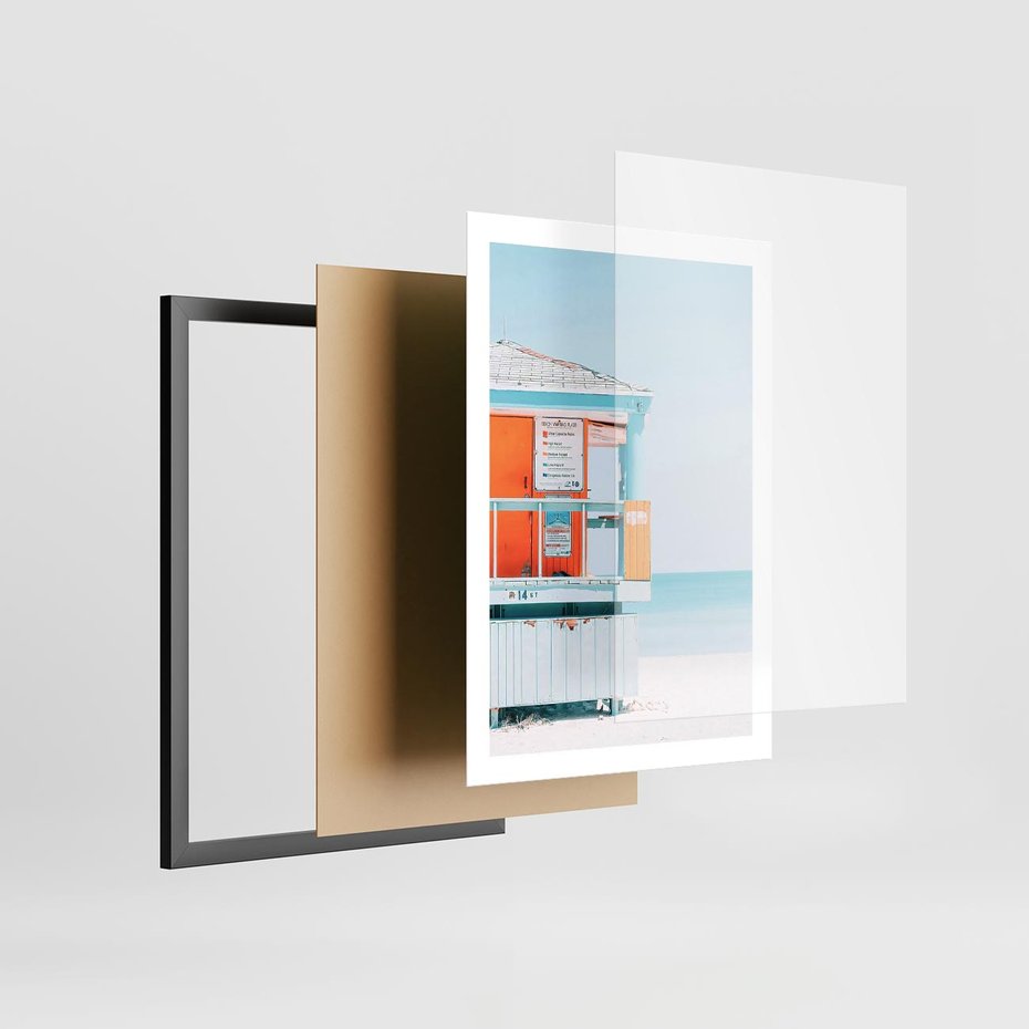 Plakat w ramie 50x70 - Letnia Idylla - plaża, domek na plaży - rama czarna