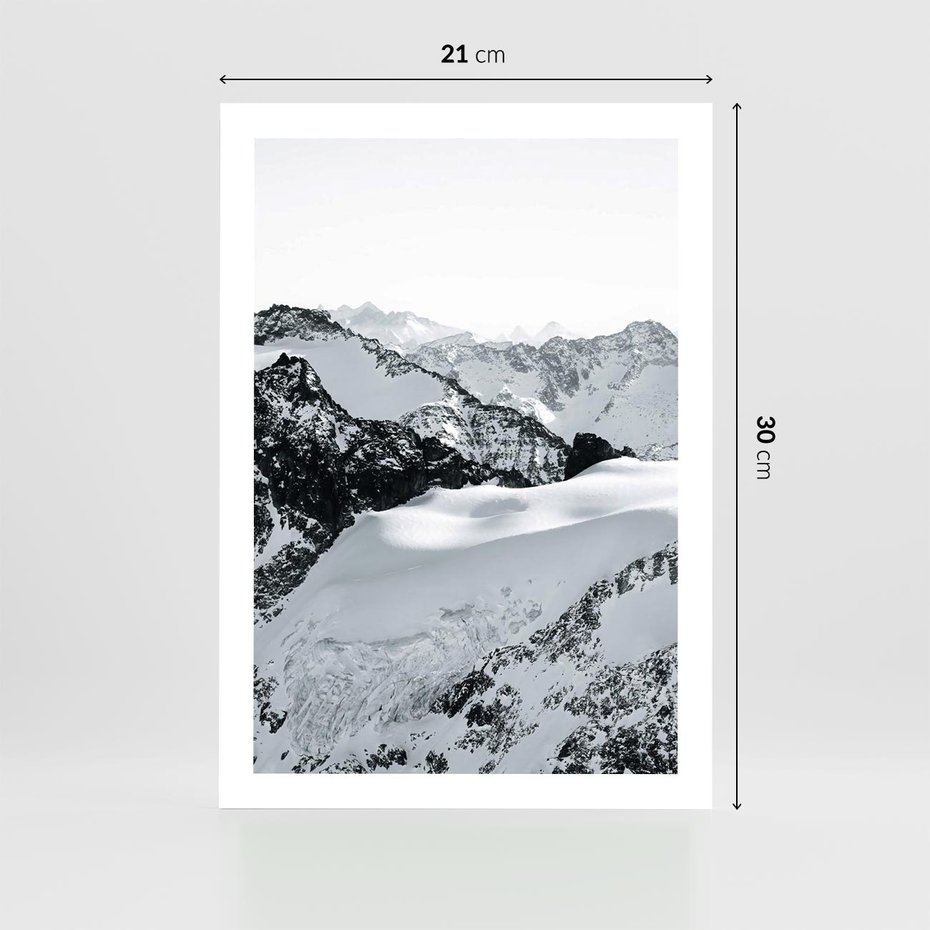 Plakat bez ramy 21x30 - Biały Zimowy Pejzaż - góry w zimie, ośnieżone wysokie szczyty