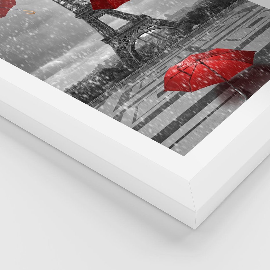 Plakat w ramie 50x70 - Czarno-biała magia Eiffla - Eiffla, Paryż - rama biała