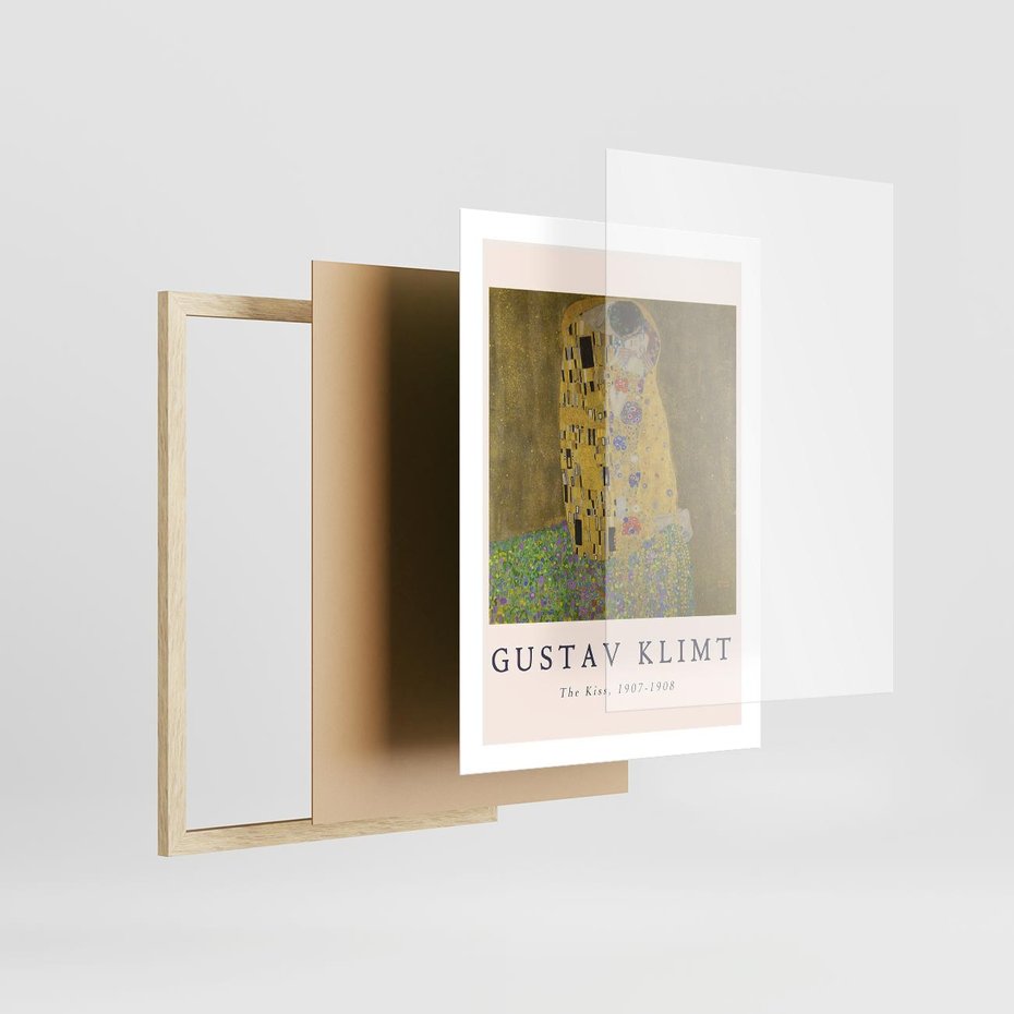 Plakat w ramie 50x70 - Sztuka Klimta - gustav klimt, pocałunek - rama drewno