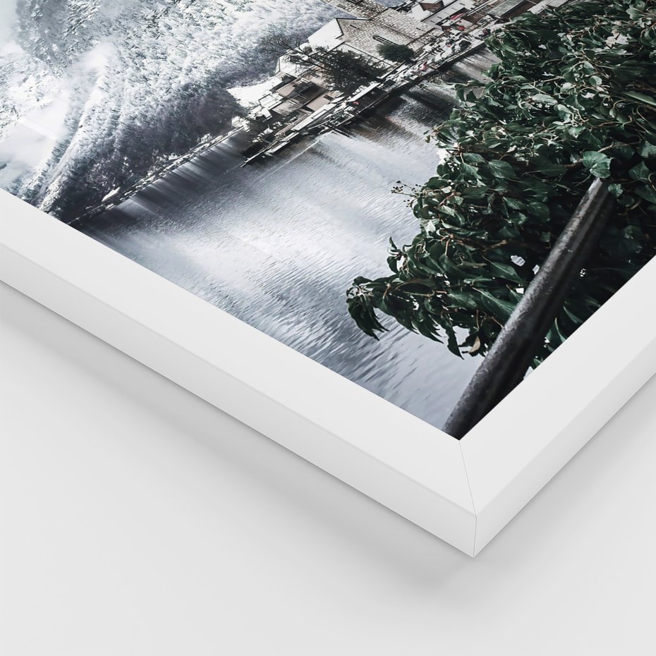 Zestaw obrazy w ramie 50x70 galeria - Domek, w, górach, zima, śnieg - rama biała