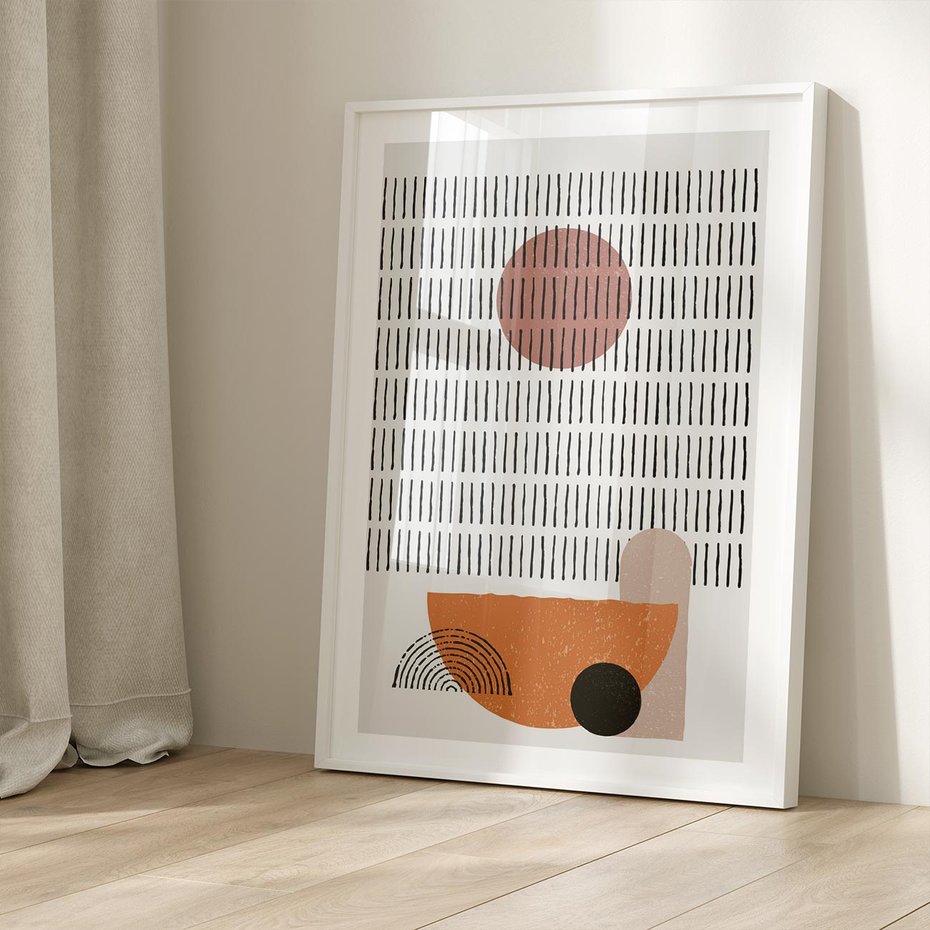 Plakat w ramie 50x70 - Symetria w Stylu Mid-Century - minimalistyczny obraz, mid-century styl - rama biała