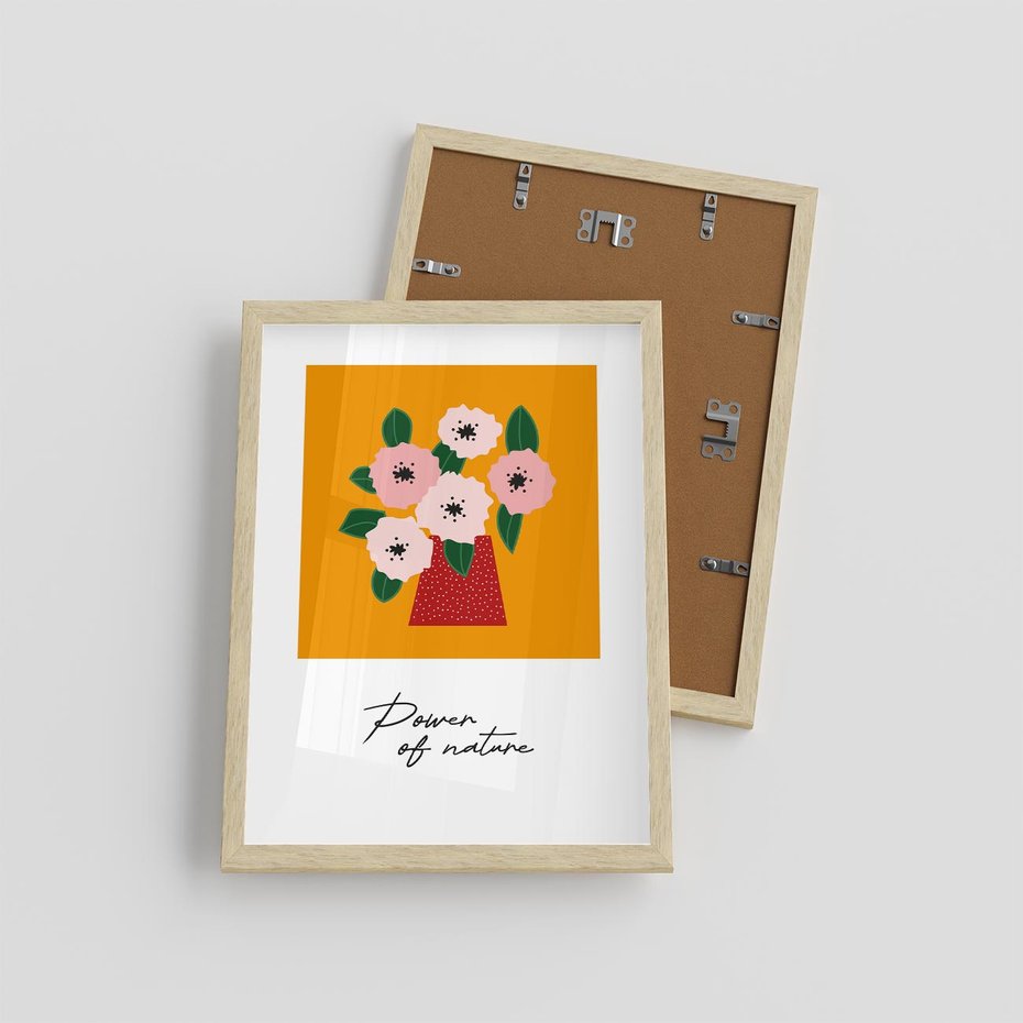 Plakat w ramie 30x40 - Abstrakcyjna Kreska - kwiaty w wazonie, abstrakcja - rama drewno