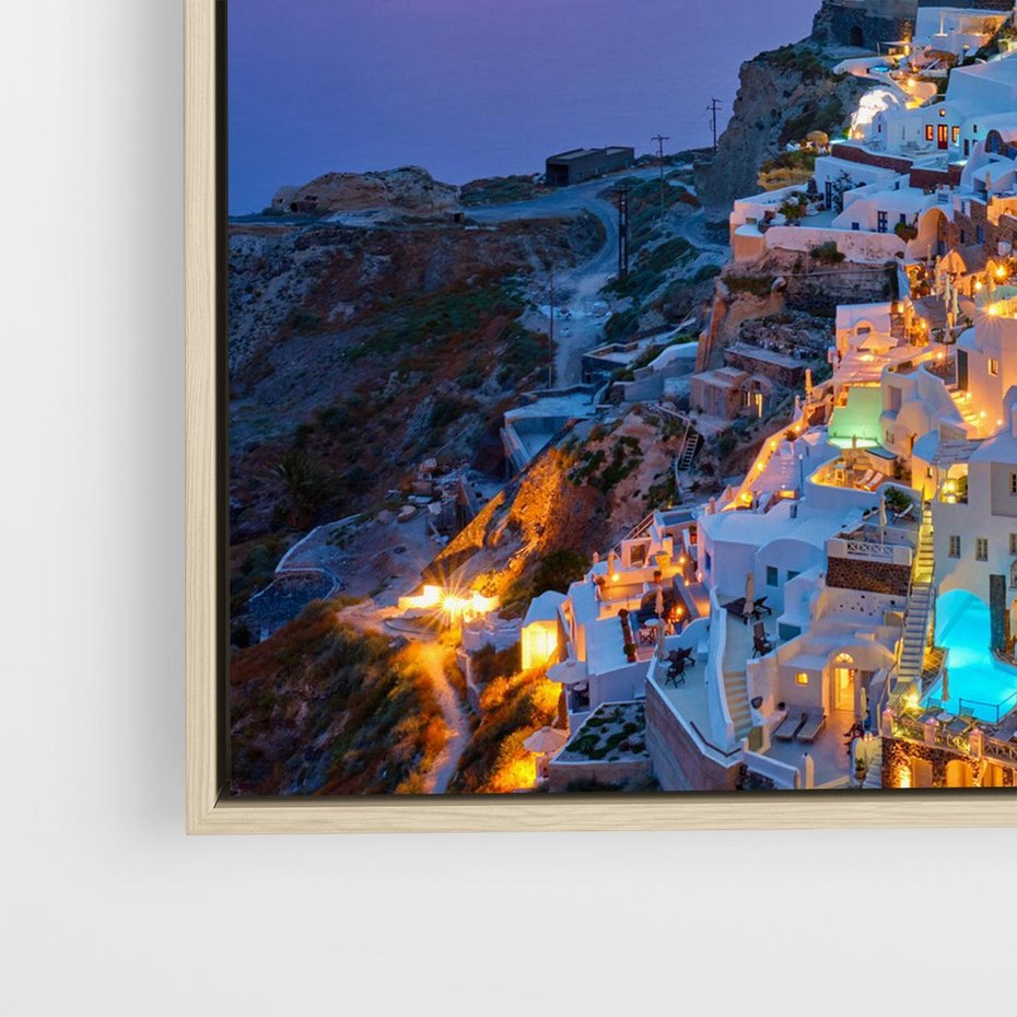 Obraz w ramie 50x50 - Wyblakłe wspomnienia gwiazd - Santorini, wieczór - rama drewno