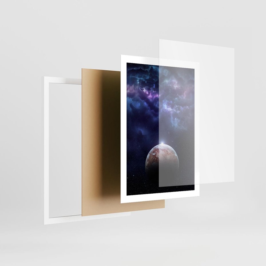 Plakat w ramie 50x70 - Kosmos - Ziemia i Księżyc - kosmos, ziemia - rama biała