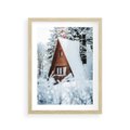 Plakat w ramie 30x40 - Zimowe Ustronie w Lesie - domek w lesie, zimowy las - rama drewno