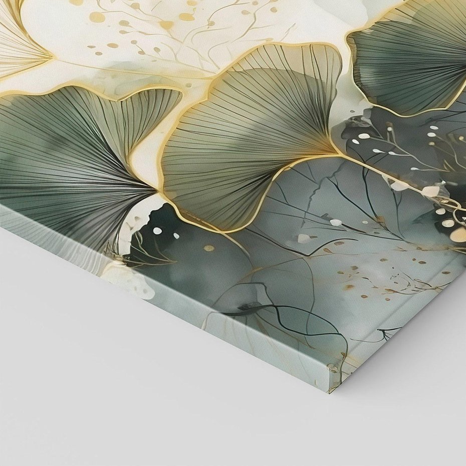 Obraz na płótnie 100x70 - Natura w Złotym Odcieniu - złote elementy, liście miłorzębu japońskiego