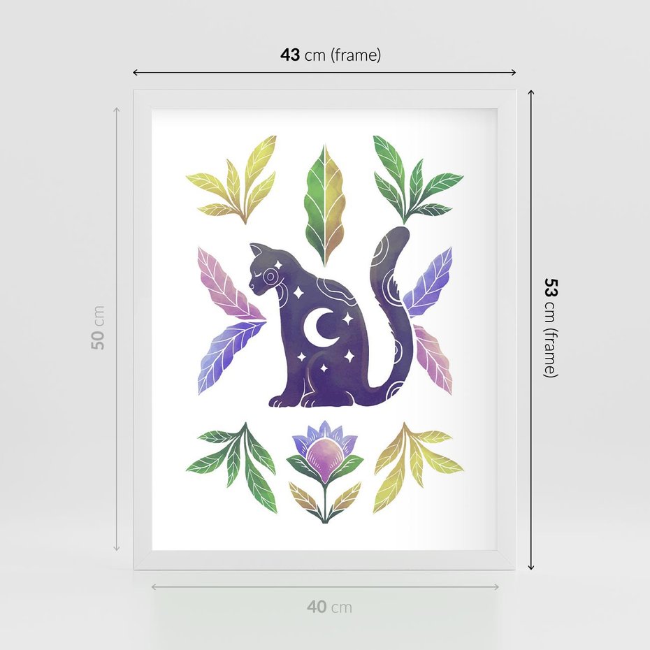 Plakat w ramie 40x50 - Migotliwa Przestrzeń - boho kot, plakat - rama biała
