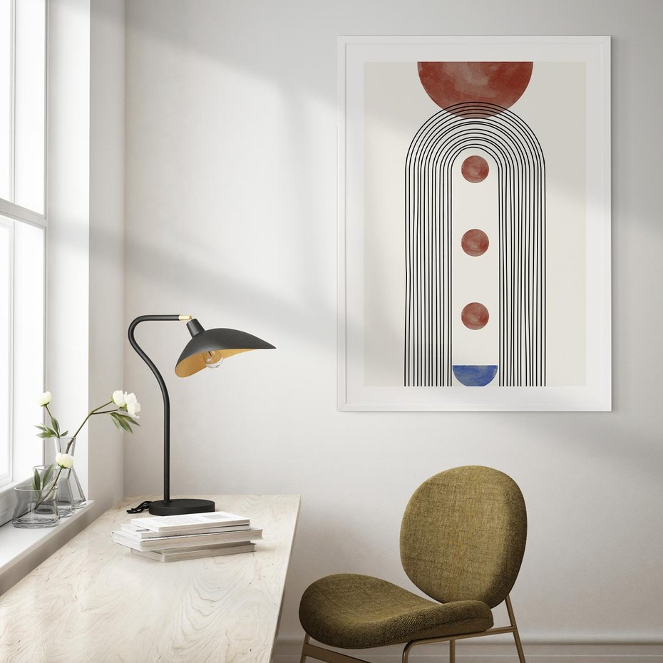 Plakat w ramie 40x50 - Symfonia Kształtów - nowoczesny plakat, styl midcentury - rama biała