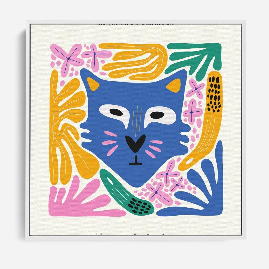 Obraz w ramie 50x50 - Kolorowe Spektrum - abstrakcyjny plakat, niebieski kot - rama biała