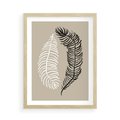 Plakat w ramie 50x70 - Spleciona Harmonia - sztuka nowoczesna, białe i czarne pióro - rama drewno