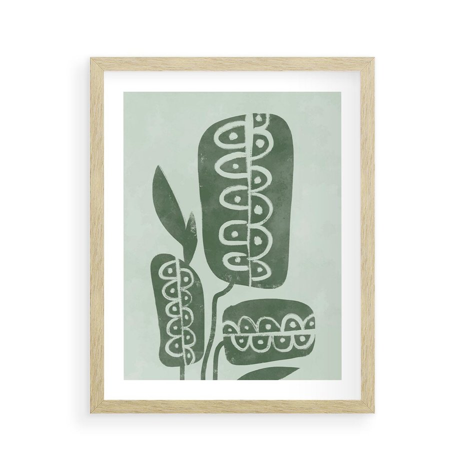 Plakat w ramie 40x50 - Nurtująca Zieleń - abstrakcyjny zielony motyw, skandynawski design - rama drewno