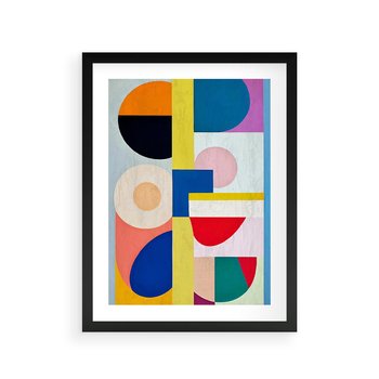 Plakat w ramie 30x40 - Harmonia Kolorowych Impulsów - abstrakcyjne geometryczne kształty, olejny obraz - rama czarna