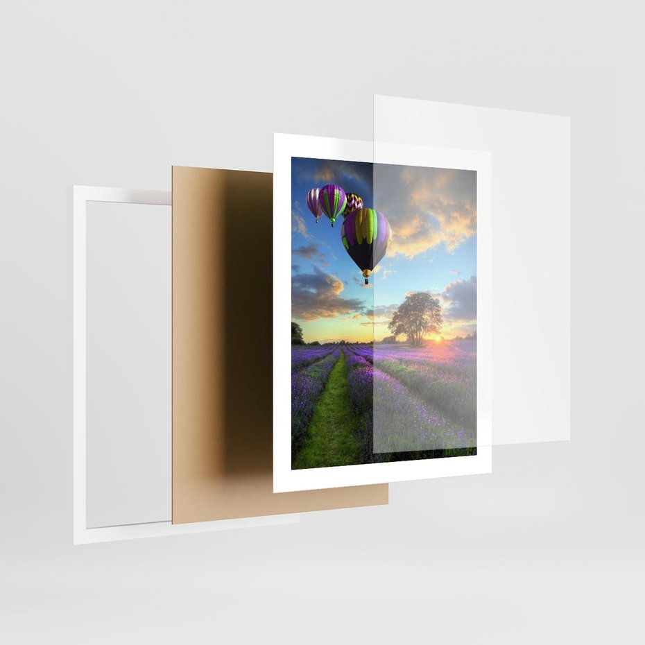 Plakat w ramie 40x50 - Lawendowe Marzenia - lawenda, balony - rama biała