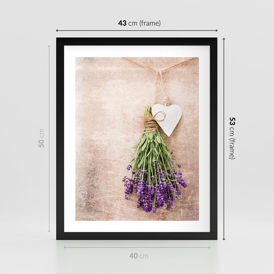 Plakat w ramie 40x50 - Romantyczny urok - lawenda, bukiet - rama czarna