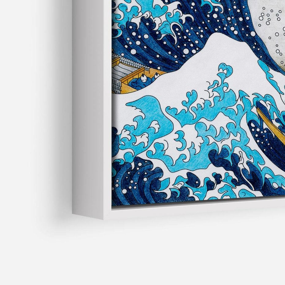 Obraz w ramie 80x80 - Wzburzone Morze - wielka fala w kaganawie, Hokusai - rama biała