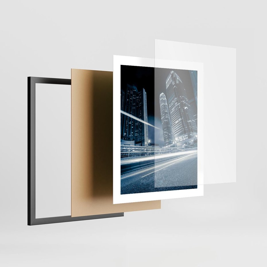 Plakat w ramie 40x50 - Nocne pejzaże miasta - miasto, nocą - rama czarna