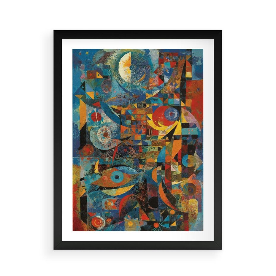 Plakat w ramie 50x70 - Migotliwe Przesunięcia Konturów - abstrakcyjny obraz, sztuka abstrakcji - rama czarna