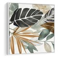Obraz w ramie 50x50 - Współbrzmienie wewnętrznego ja - kompozycja z tropikalnych liści, stonowane kolory - rama biała