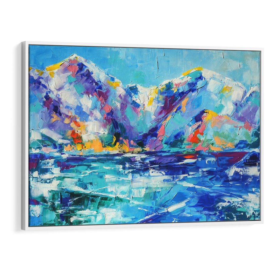 Obraz w ramie 70x50 - Mistyka Górskich Marzeń - abstrakcja, pejzaż gór - rama biała