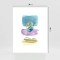 Plakat bez ramy 30x40 - Taniec Akwarelowych Kresek - akwarelowe plamy w odcieniach błękitu, złote kreski