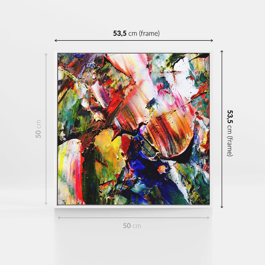 Obraz w ramie 50x50 - Szalejące ognie kolorów - abstrakcja, farby olejne - rama biała