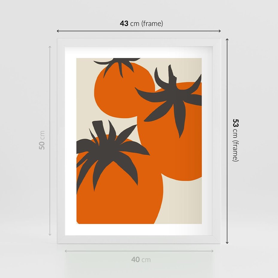 Plakat w ramie 40x50 - Jadalne Kształty - nowoczesny plakat do kuchni, pomidory - rama biała