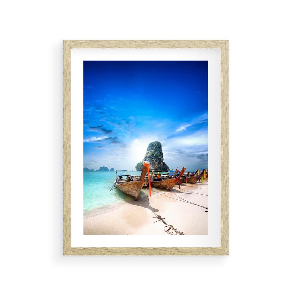 Plakat w ramie 30x40 - Morze na Łodzi - morze, łódź - rama drewno