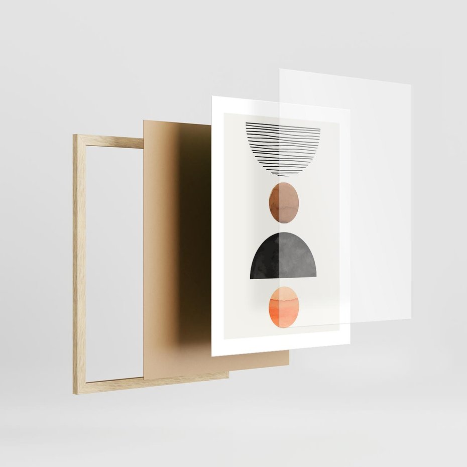 Plakat w ramie 30x40 - Geometryczna Przygoda - nowoczesna grafika, geometria - rama drewno