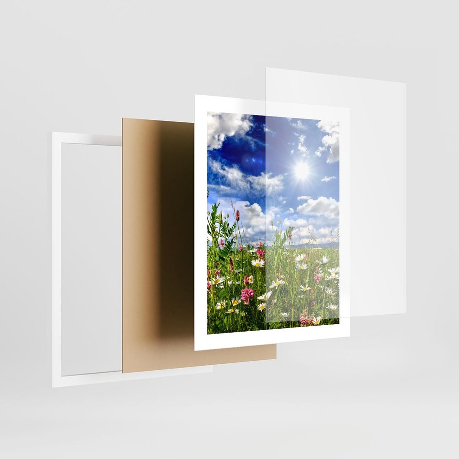 Plakat w ramie 40x50 - Niebiańska łąka pełna kwiatów - łąka, niebo - rama biała