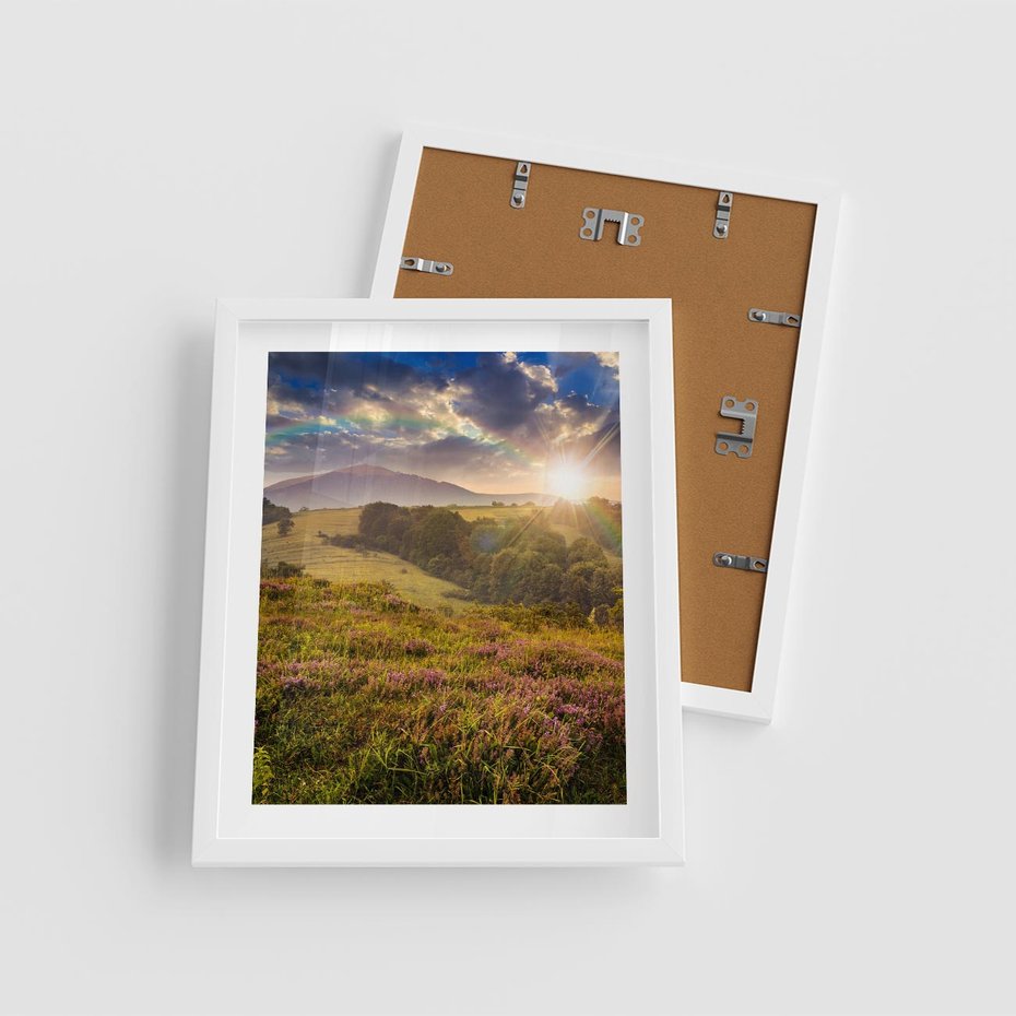 Plakat w ramie 40x50 - Pejzaż na łące - pejzaż, łąka - rama biała