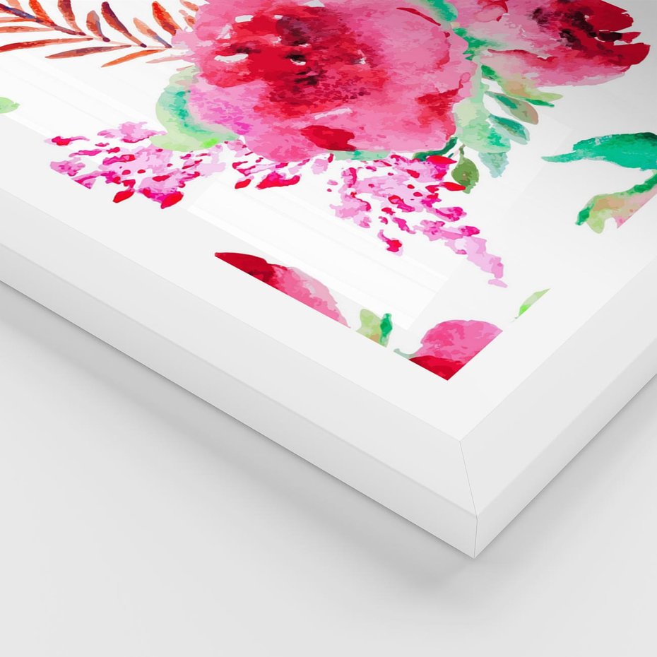 Plakat w ramie 30x40 - Delikatna Akwarela - kwiaty, akwarela - rama biała