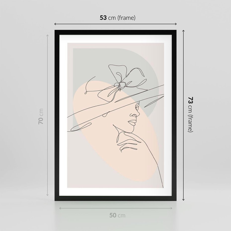 Plakat w ramie 50x70 - Twarz Kobiety w Pastelach - minimalistyczna grafika, pastelowe tłó - rama czarna