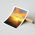 Plakat bez ramy 50x70 - Magia zachodu słońca na łące z makami - łąka, zachód słońca
