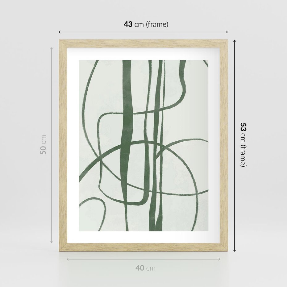 Plakat w ramie 40x50 - Zielony Spokój - zielona abstrakcja, spokojny plakat - rama drewno
