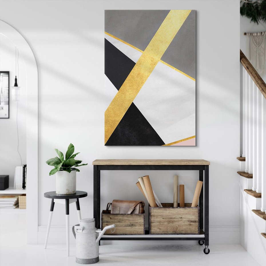 Obraz na płótnie 70x100 - Pudrowe Abstrakcyjne Lustra - złote abstrakcyjne linie, szarość