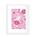 Plakat w ramie 50x70 - Roztańczone Kraby - różowe kwiaty i kraby, abstrakcyjna kompozycja - rama biała