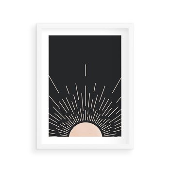 Plakat w ramie 40x50 - Słoneczny Portret Duszy - boho czarne słońce, nowoczesna grafika - rama biała